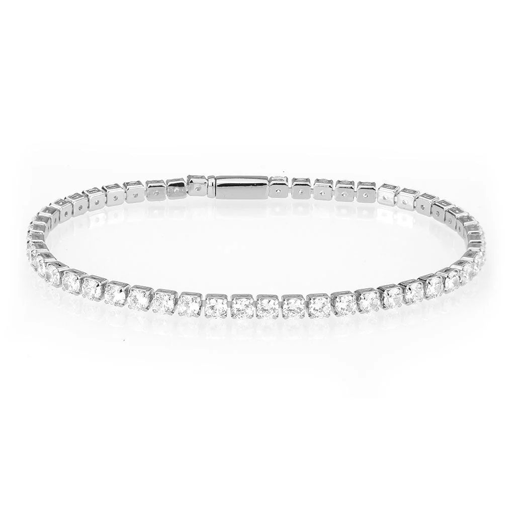 7" Elegant Women's Rhodium-Plated Tennis Bracelet with Round Cubic Zirconia