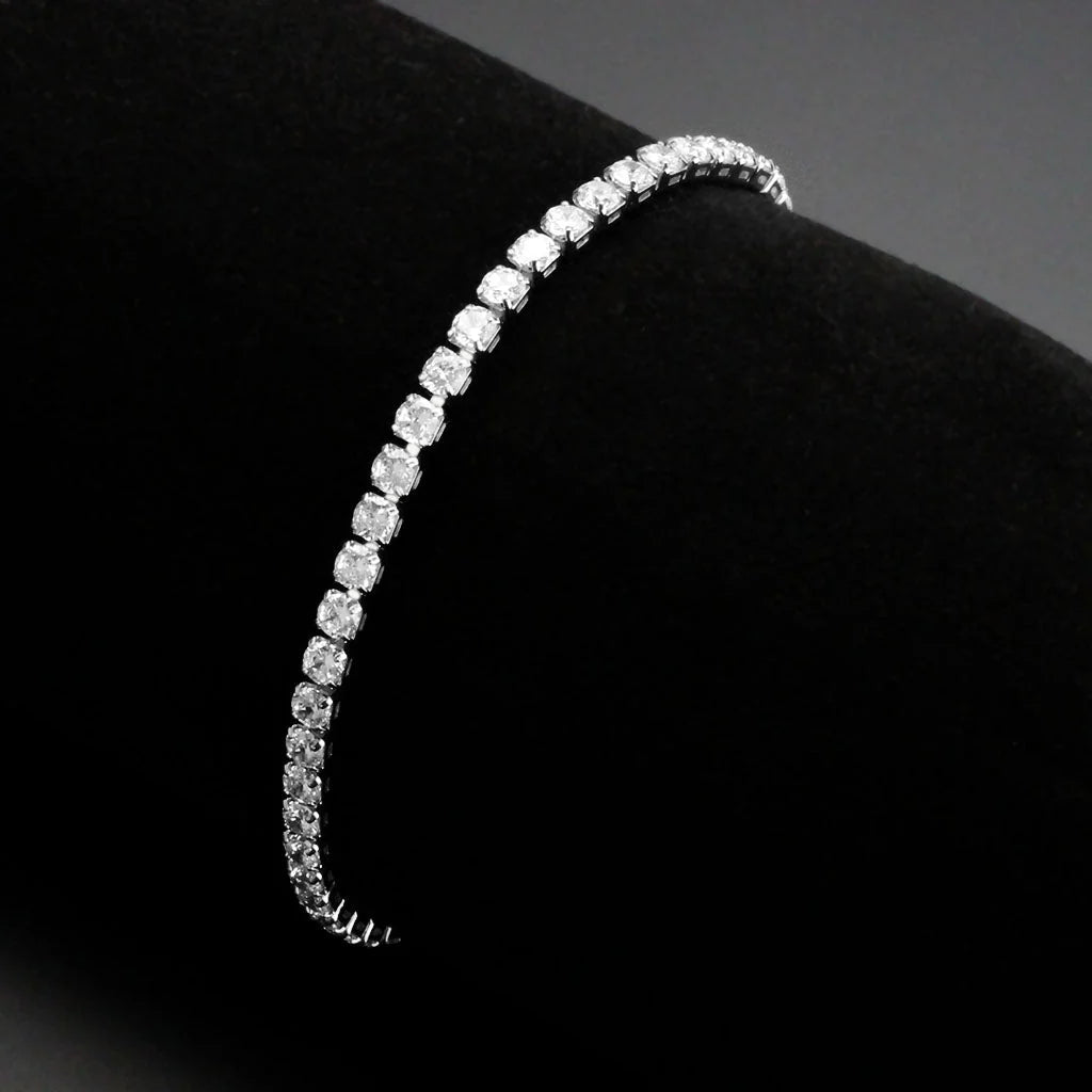 7" Elegant Women's Rhodium-Plated Tennis Bracelet with Round Cubic Zirconia