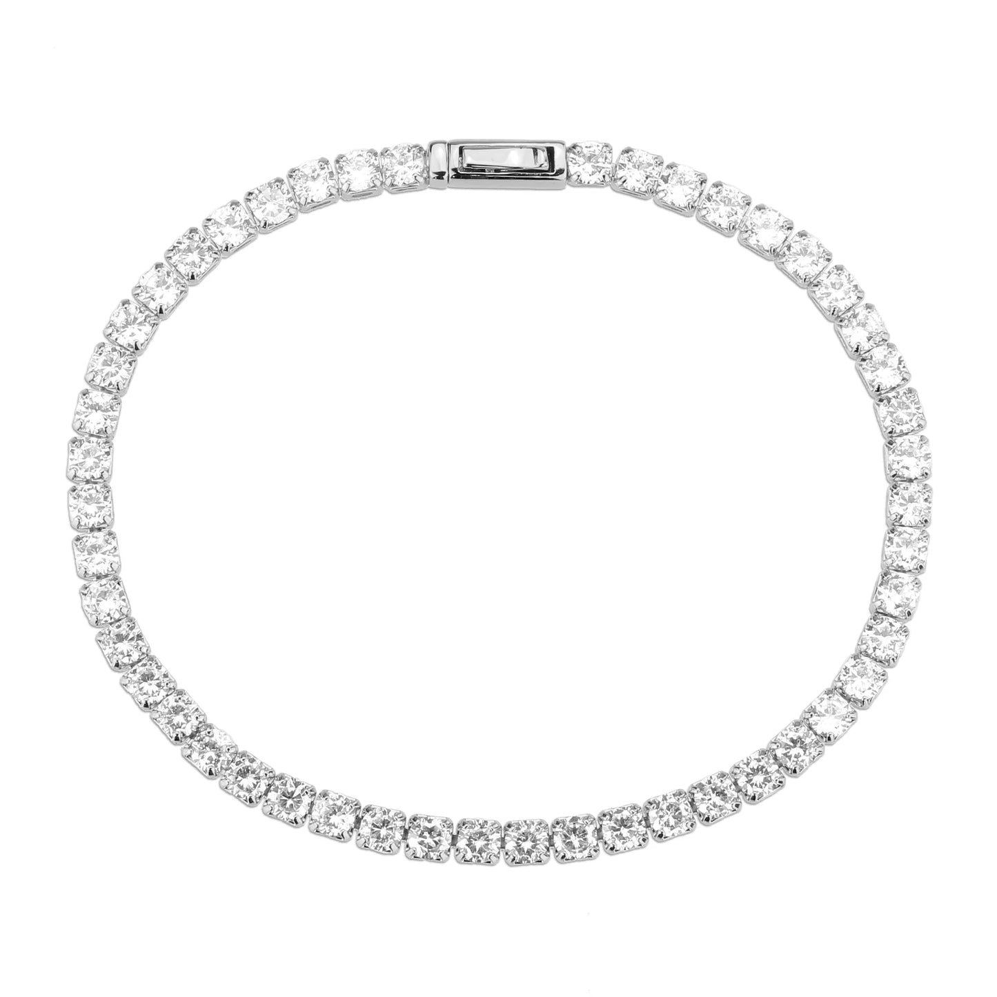 7" Elegant Women's Rhodium-Plated Tennis Bracelet with Round Cubic Zirconia
