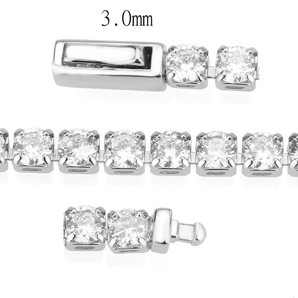 7" Elegant Women's Rhodium-Plated Tennis Bracelet with Round Cubic Zirconia