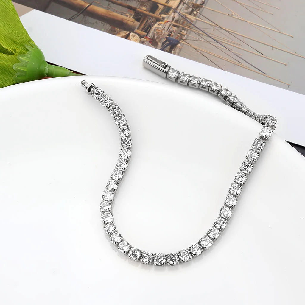 7" Elegant Women's Rhodium-Plated Tennis Bracelet with Round Cubic Zirconia