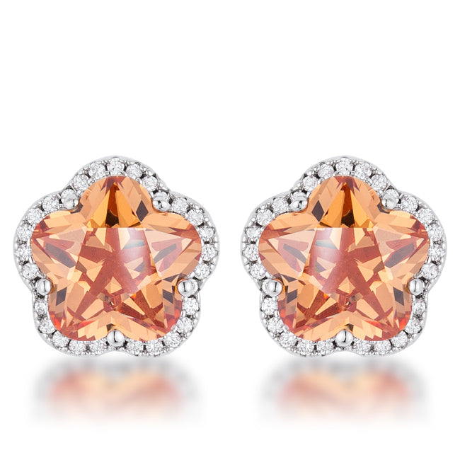 Floral Cut Champagne Cubic Zirconia Stud Earrings
