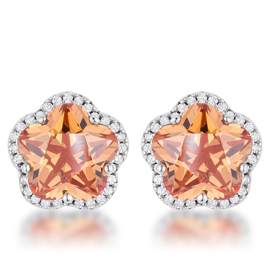 Floral Cut Champagne Cubic Zirconia Stud Earrings