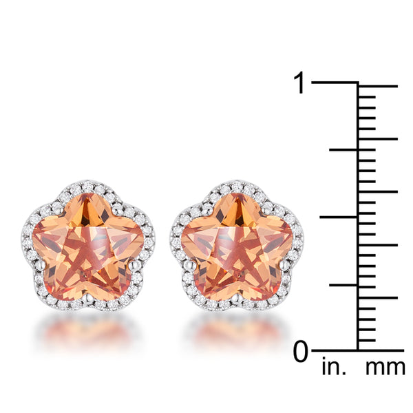 Floral Cut Champagne Cubic Zirconia Stud Earrings