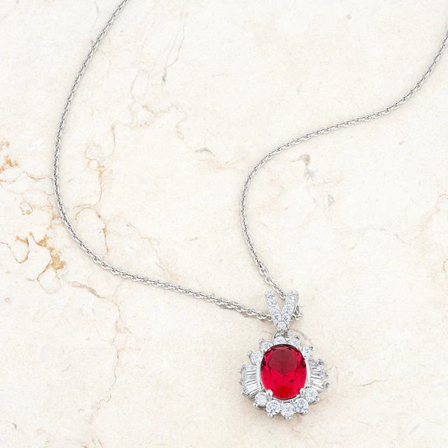 3.2ct Imitation Ruby  with Cubic Zirconia  Drop Necklace
