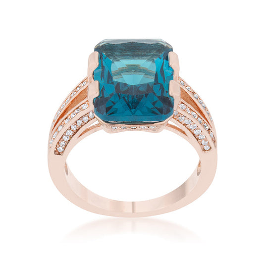 Aqua Cubic Zirconia Rose Gold Emerald Cocktail Ring