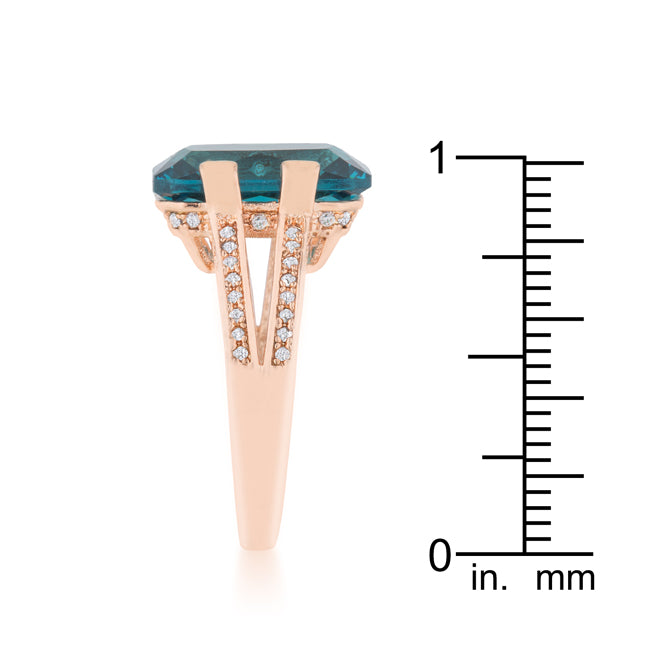Aqua Cubic Zirconia Rose Gold Emerald Cocktail Ring