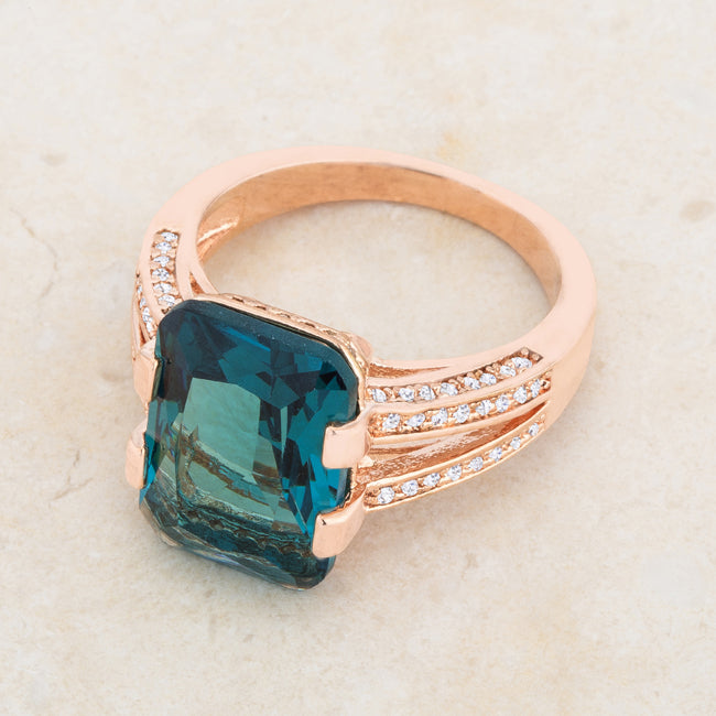 Aqua Cubic Zirconia Rose Gold Emerald Cocktail Ring