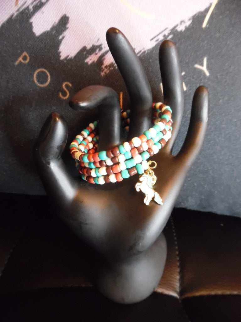 Unicorn Autumn Handcrafted Seed Bed Bracelet and Earring Set