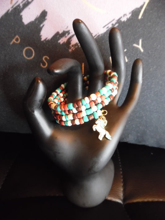 Unicorn Autumn Handcrafted Seed Bed Bracelet and Earring Set