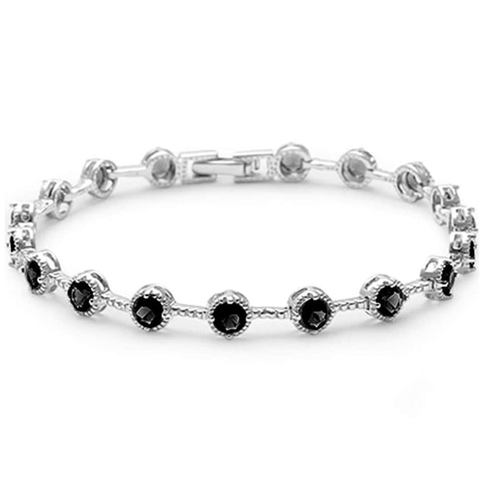 7" Round Black Onyx Tennis Bracelet  in .925 Sterling Silver