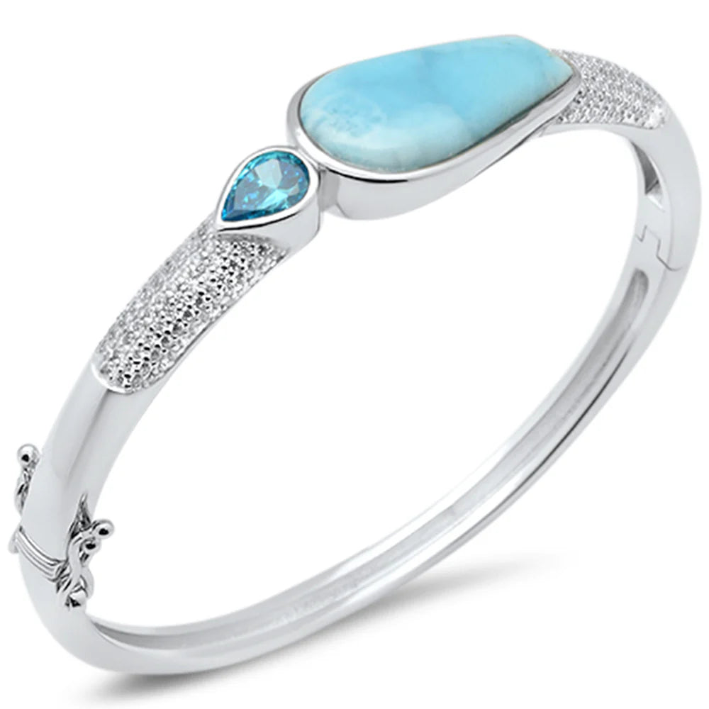 Larimar Dreamscape Sterling Silver Bangle Bracelet