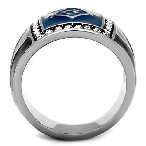 Men’s Stainless Steel Freemason Ring with Clear Crystal Halo