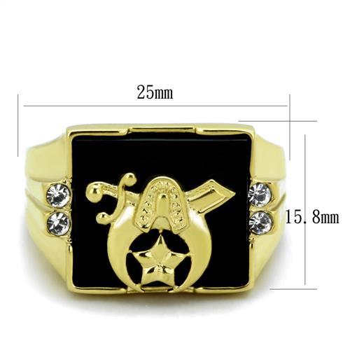 Men’s Gold Masonic Ring with Black Enamel Face & Clear Accent Stones