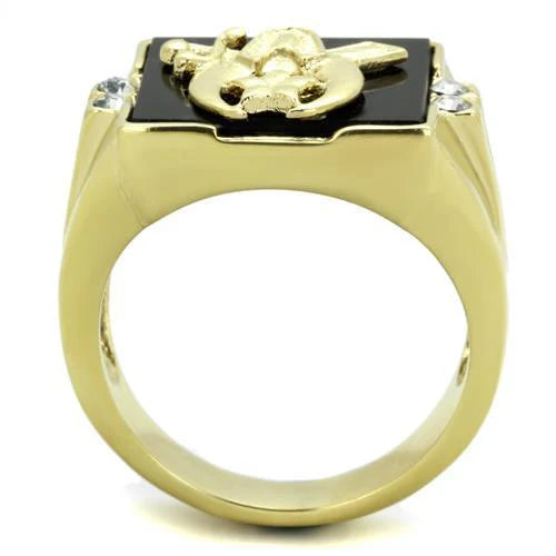 Men’s Gold Masonic Ring with Black Enamel Face & Clear Accent Stones