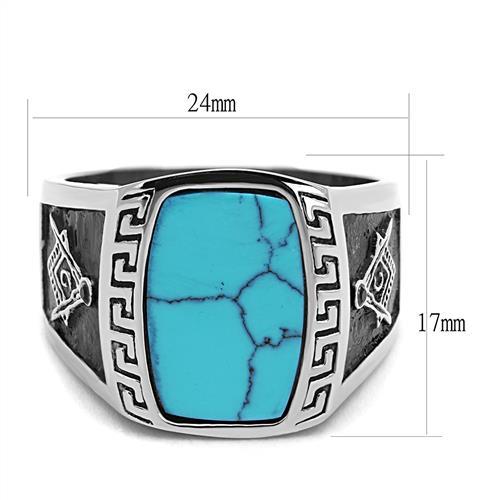 Men’s Stainless Steel Masonic Ring with Synthetic Turquoise