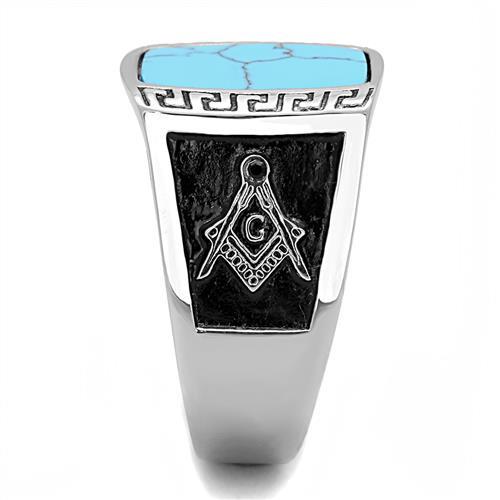 Men’s Stainless Steel Masonic Ring with Synthetic Turquoise