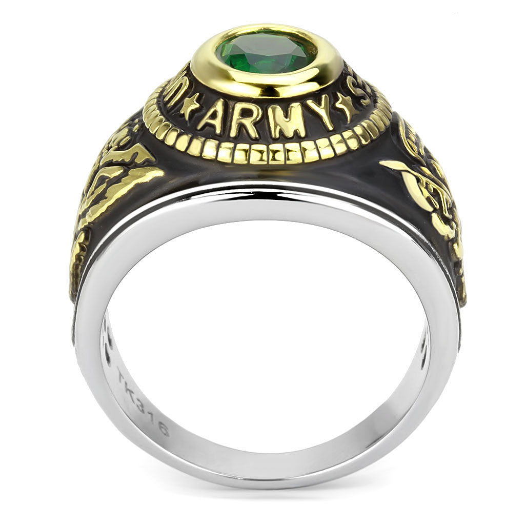 U.S Army Stainless Steel Two-Tone Ring with Synthetic Emerald