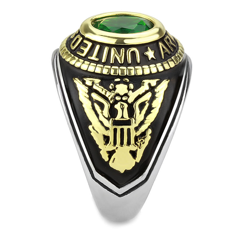 U.S Army Stainless Steel Two-Tone Ring with Synthetic Emerald