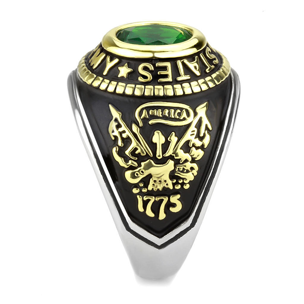 U.S Army Stainless Steel Two-Tone Ring with Synthetic Emerald