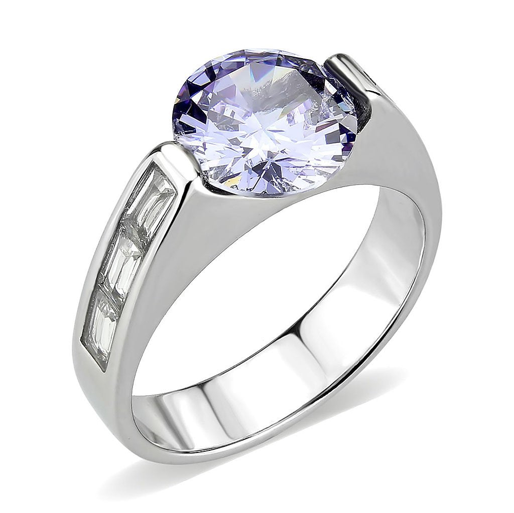 Round Amethyst Cubic Zirconia Solitaire Ring