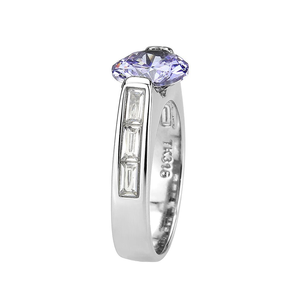 Round Amethyst Cubic Zirconia Solitaire Ring