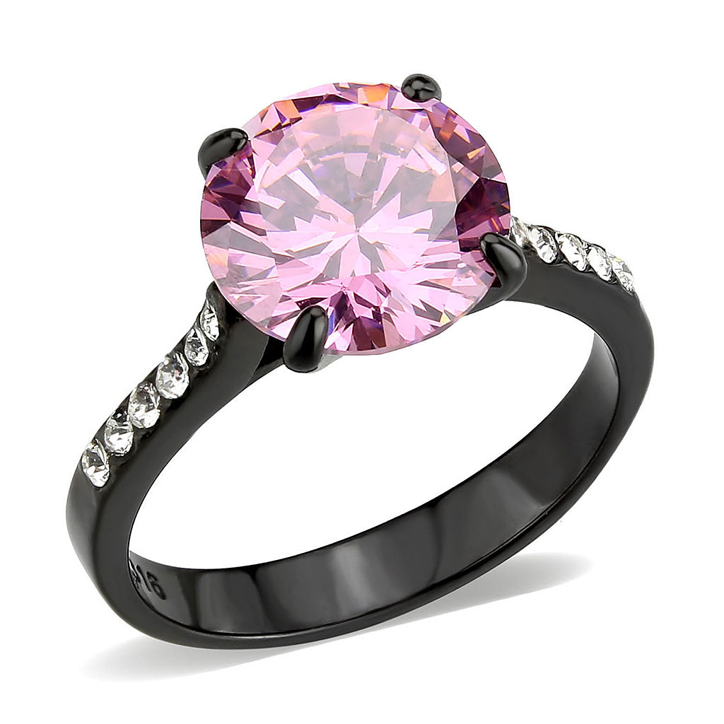 Round Cut Rose Pink Cubic Zirconia Cobalt Black Cocktail Ring