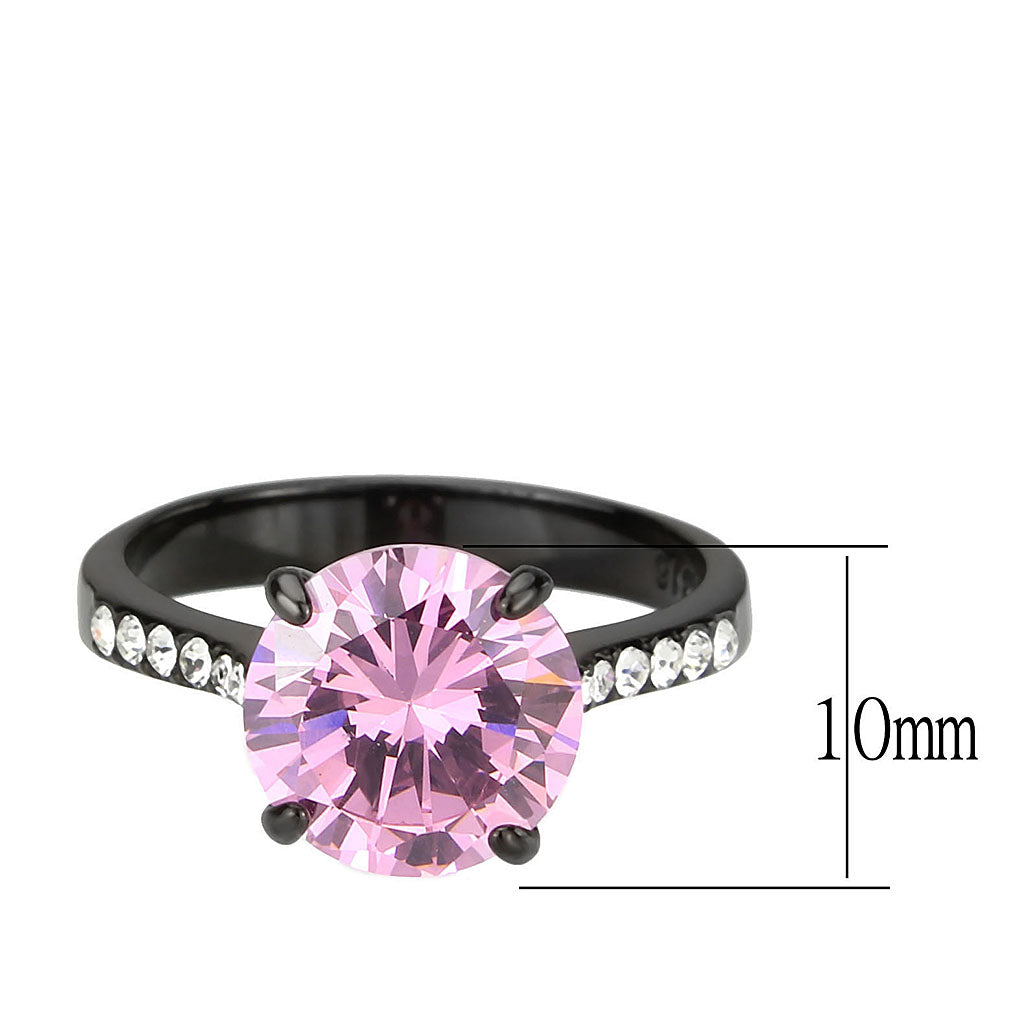 Round Cut Rose Pink Cubic Zirconia Cobalt Black Cocktail Ring
