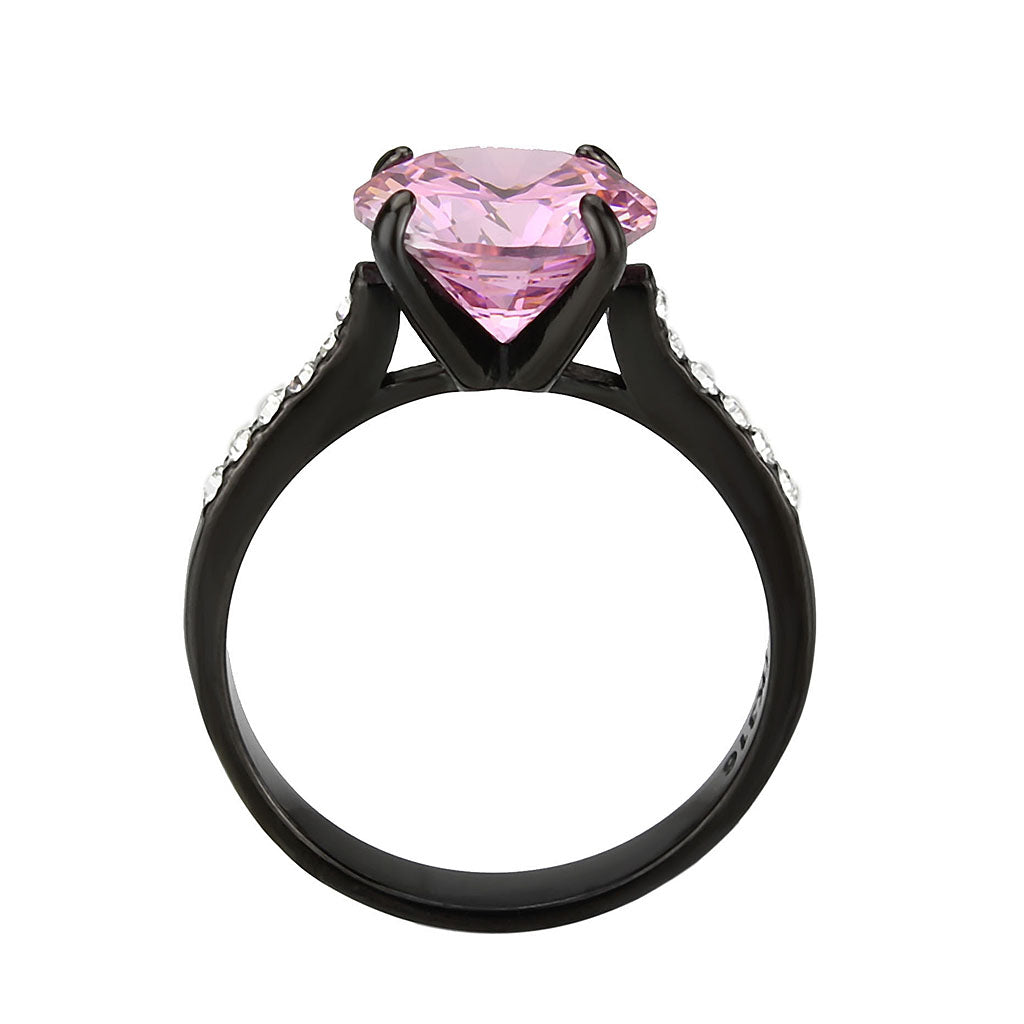 Round Cut Rose Pink Cubic Zirconia Cobalt Black Cocktail Ring