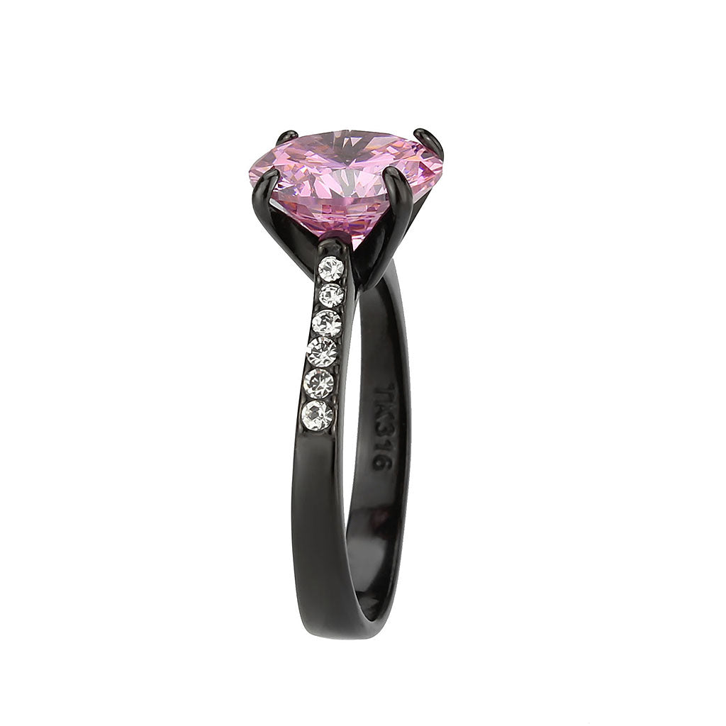 Round Cut Rose Pink Cubic Zirconia Cobalt Black Cocktail Ring