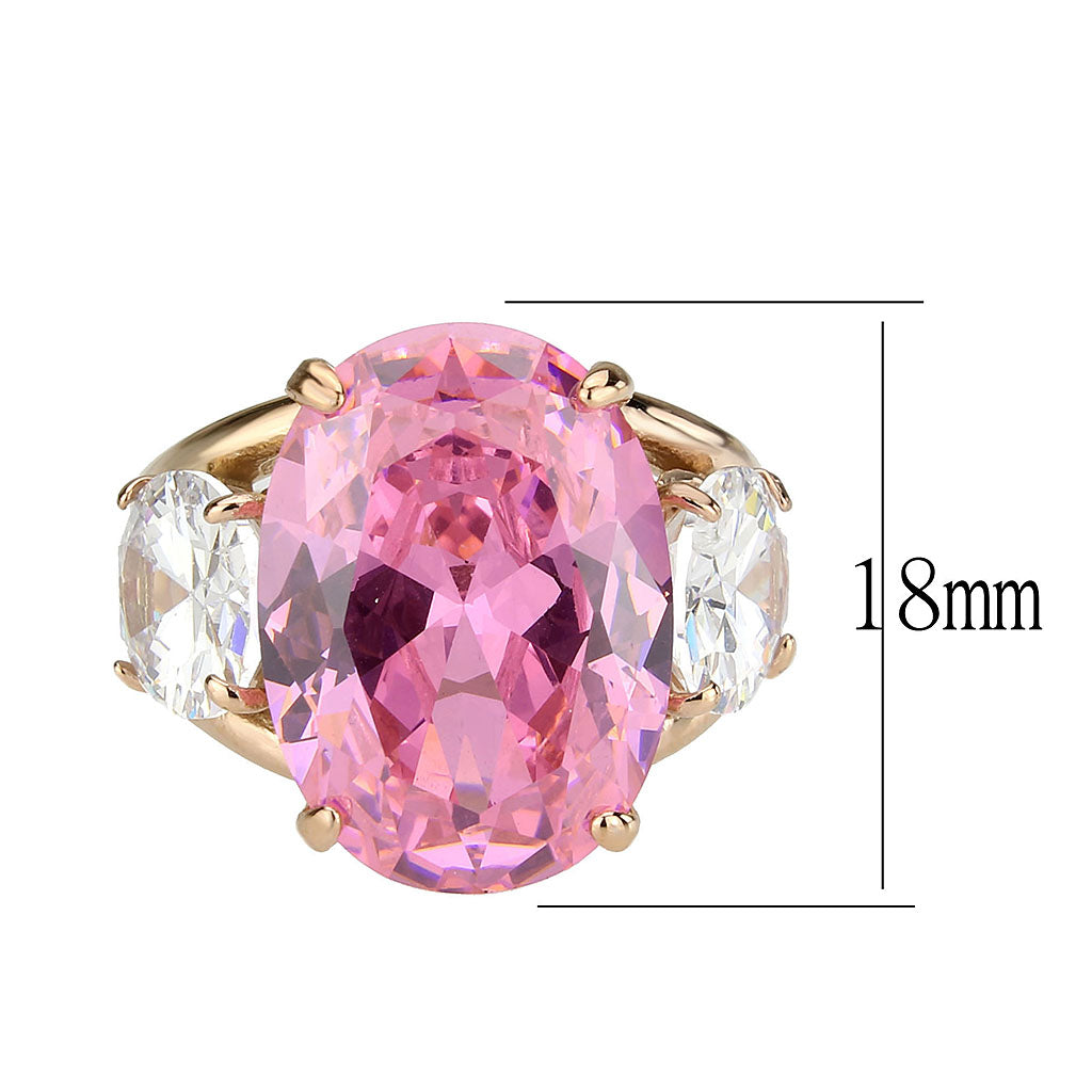 Three Stone Pink and Clear Cubic Zirconia Ring In Rose Gold
