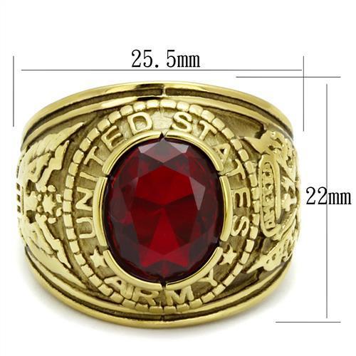 Gold U. S Army Ring for Men with Synthetic Siam Stone