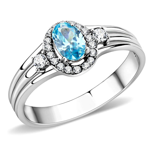 1.3 TCW Lab Created Aquamarine Halo Engagement Ring in Stainless Steel