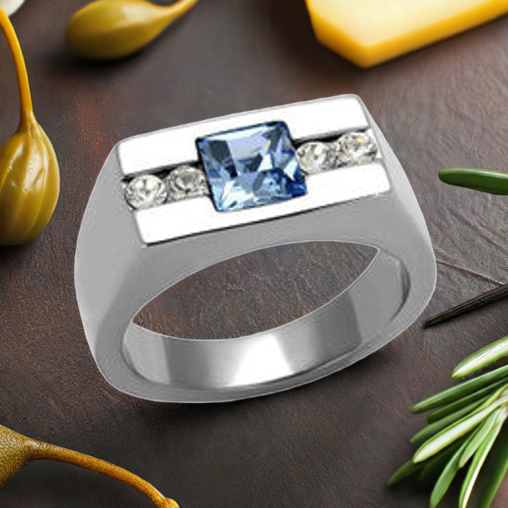 1.68Ct Aquamarine Princess Cut Ring for Men in Stainless Steel