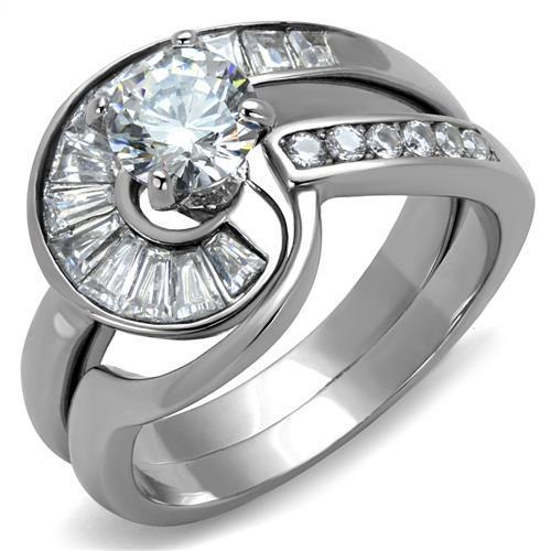 1.38 Ct. Round & Baguette Cubic Zirconia Wedding  Ring