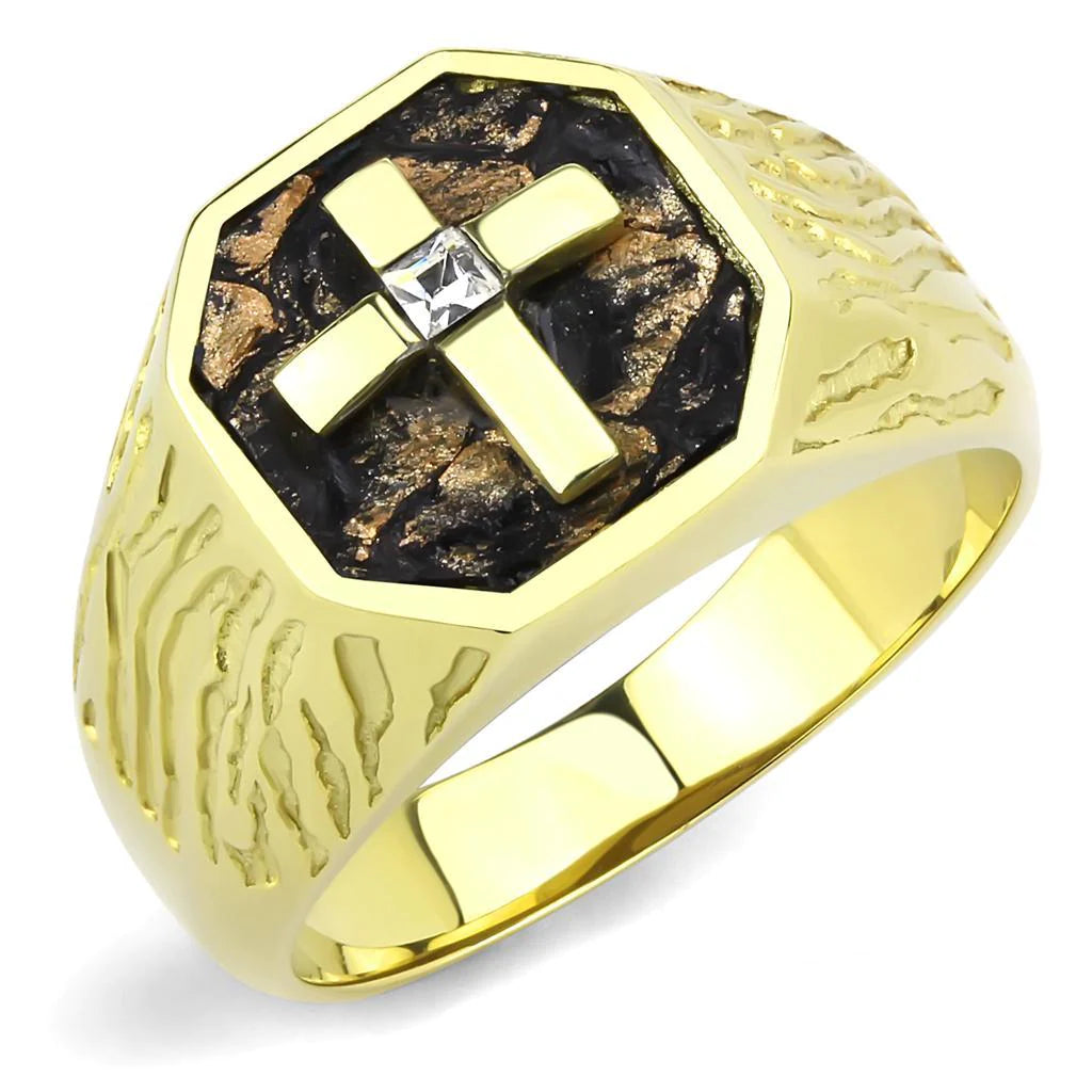 14k Gold Plated Stainless Steel Cross Ring for Men