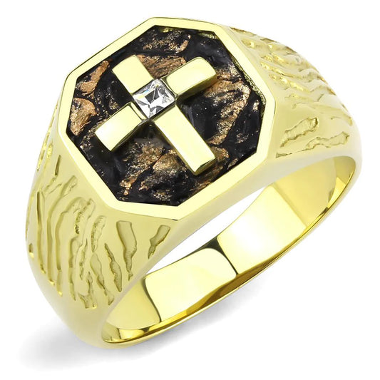 14k Gold Plated Stainless Steel Cross Ring for Men