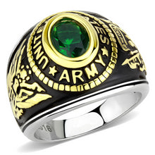 U.S Army Stainless Steel Two-Tone Ring with Synthetic Emerald