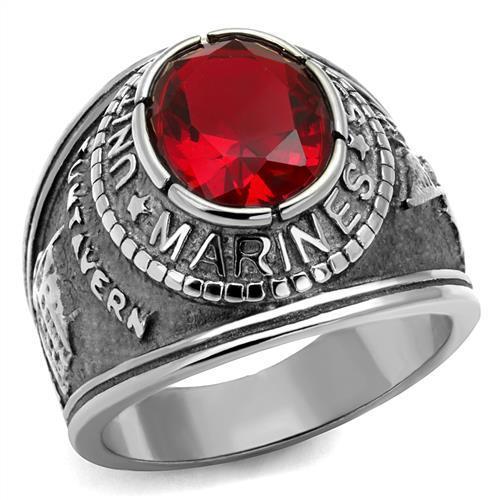 Men’s United States Marines Ring with Siam-Colored Synthetic Stone