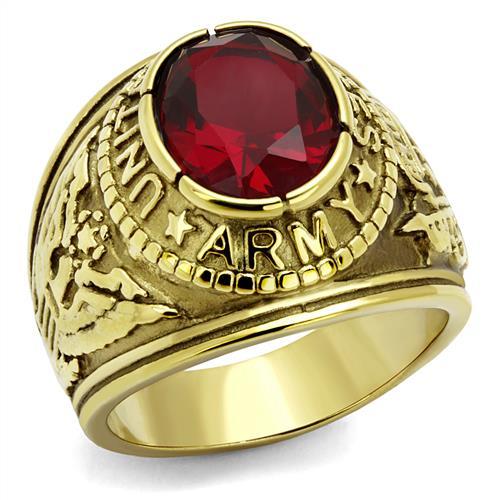 Gold U. S Army Ring for Men with Synthetic Siam Stone
