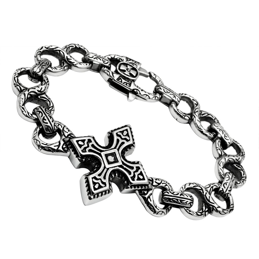 Men's Stainless Steel  Antique Style Cross Bracelet