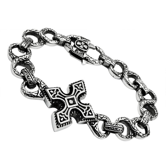 Men's Stainless Steel  Antique Style Cross Bracelet