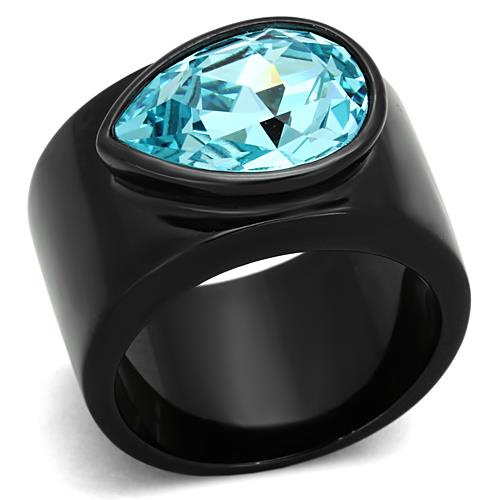 Black Ruthenium Plated Aqua Teardrop Solitaire Ring