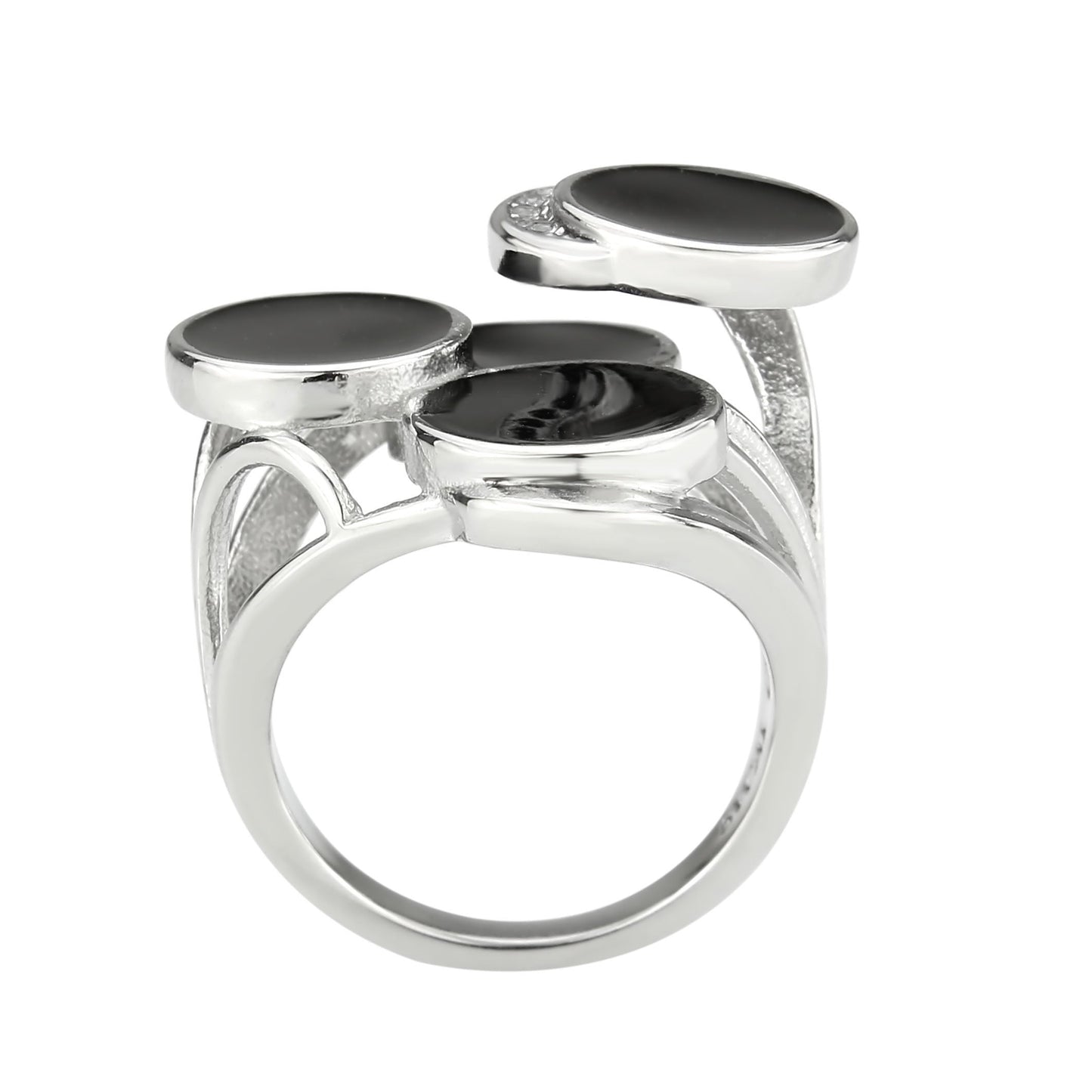 Women's Black Enamel Disc Ring