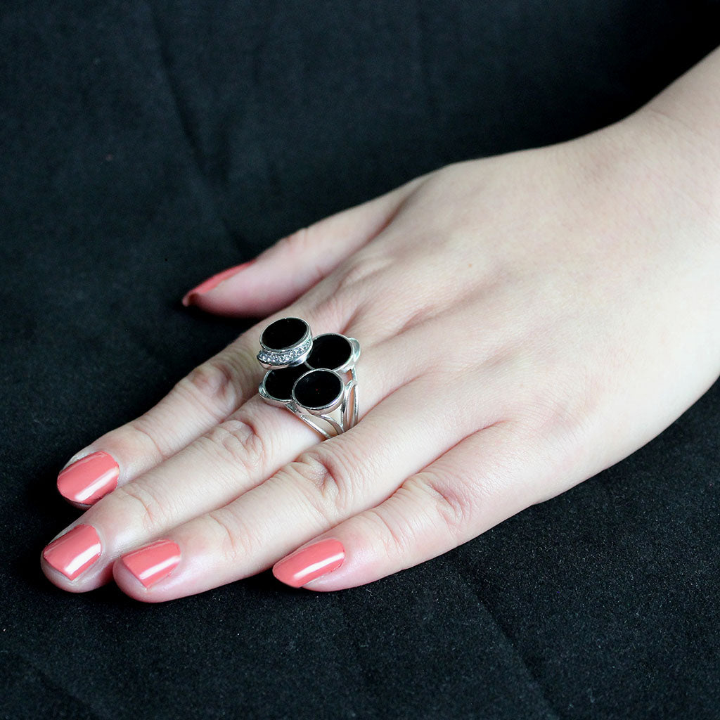 Women's Black Enamel Disc Ring