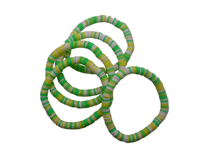 Green, White and yellow Heishi  Stretch Bracelet