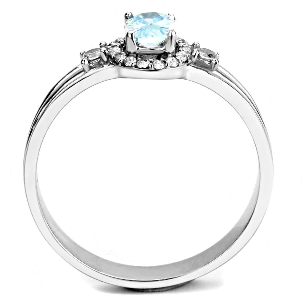 1.3 TCW Lab Created Aquamarine Halo Engagement Ring in Stainless Steel