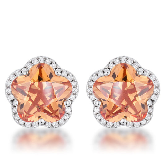 Floral Cut Champagne Cubic Zirconia Stud Earrings