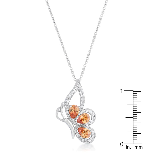 2.8ct Champagne CZ  Butterfly Drop Necklace