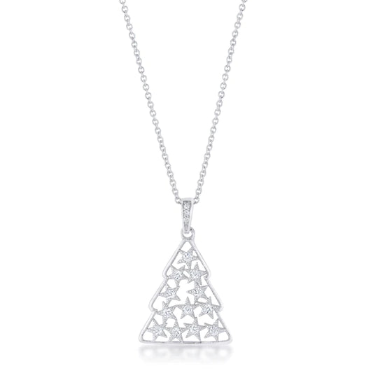 .2 ct CZ Rhodium Christmas Tree Pave Holiday Pendant